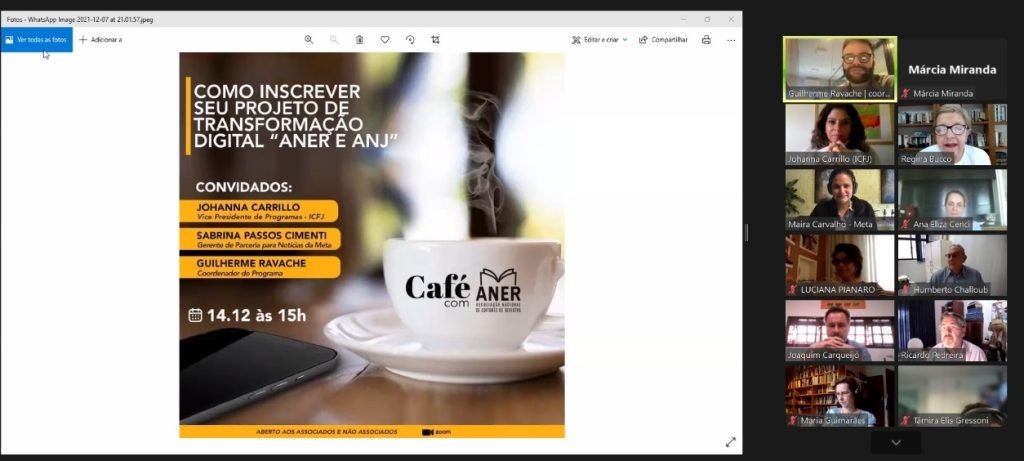 Reprodução de tela de computador fala do Programa Acelerando no Café com Aner de dezembro de 2021
