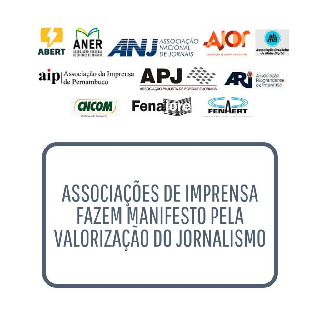 card com logos de associações que assinam manifesto pela valorização do jornalismo a favor do PL das Fake News