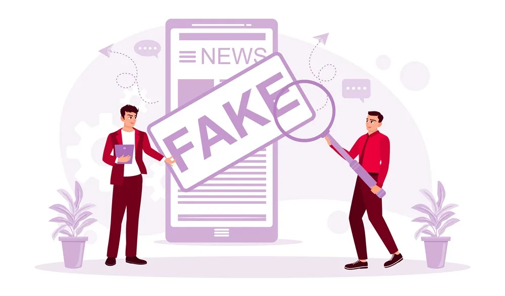 Fake News Journalism Trust Initiative ilustração em fundo branco faz referência a fake news