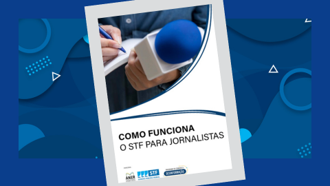 Como funciona o playbook para jornalistas imagem em fundo azul mostra capa do manual da Aner e STF para jornalistas