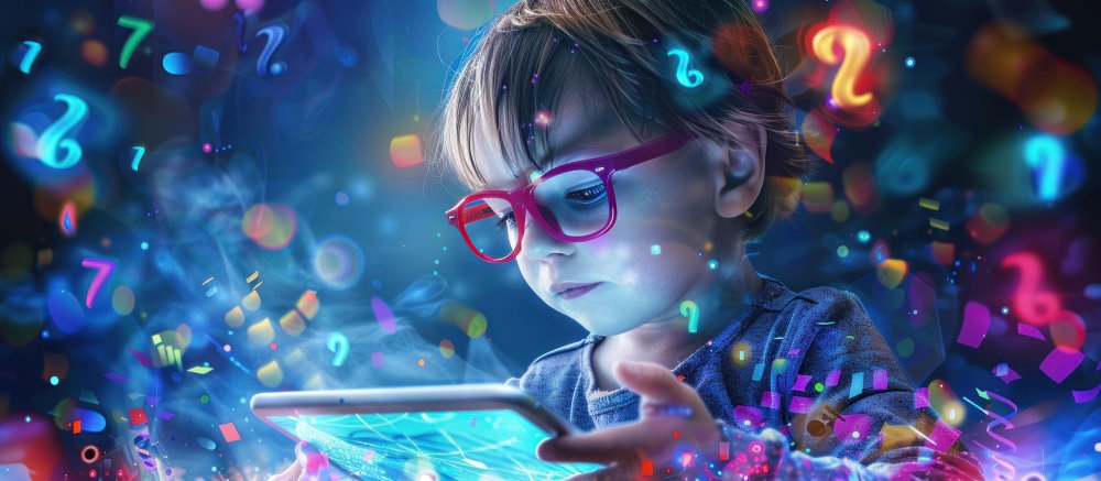 Criança leitura de livro alfabetização por IA inteligência artificial foto colorida