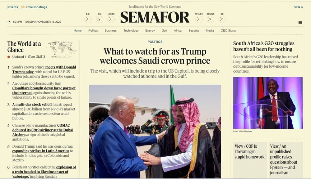 Semafor capa mostra revista eletronica que trabalha com curadoria e notícias combinadas. Artigo de Lulu Skantze