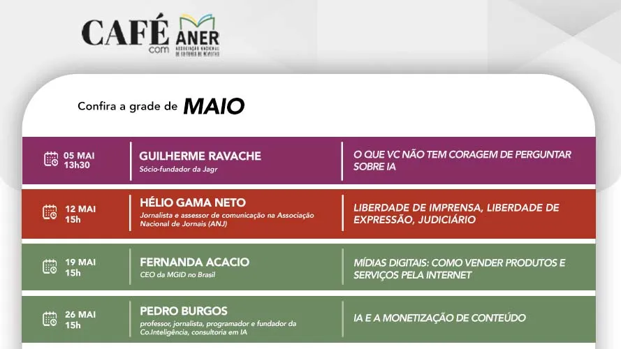 Grade de Café com Aner de maio Guilherme Ravache Helio Gama Neto, Fernanda Acácia e Pedro Burgos
